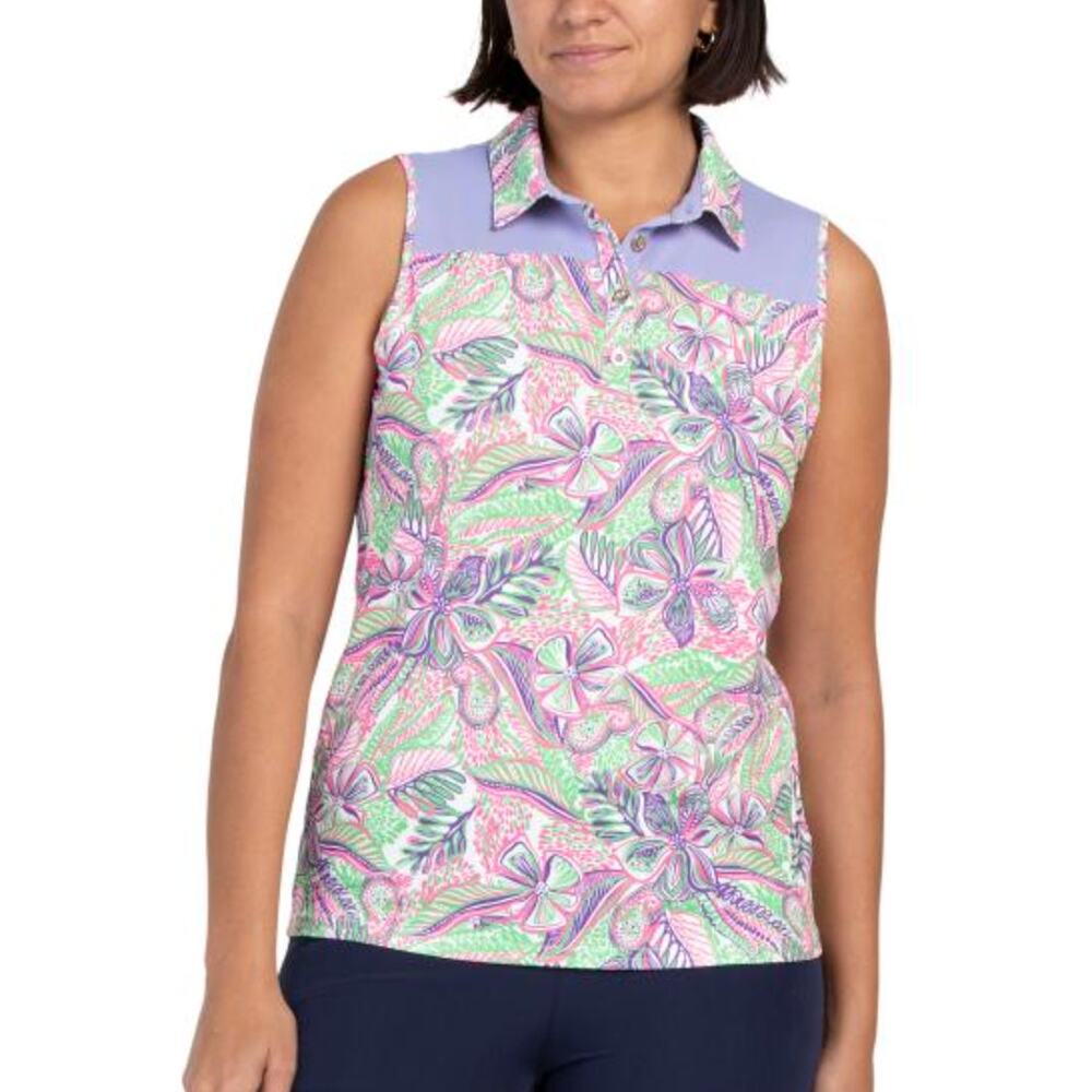 Stella Parker Upf 50 Yoke Novelty Button polo tank womens size Small NWT